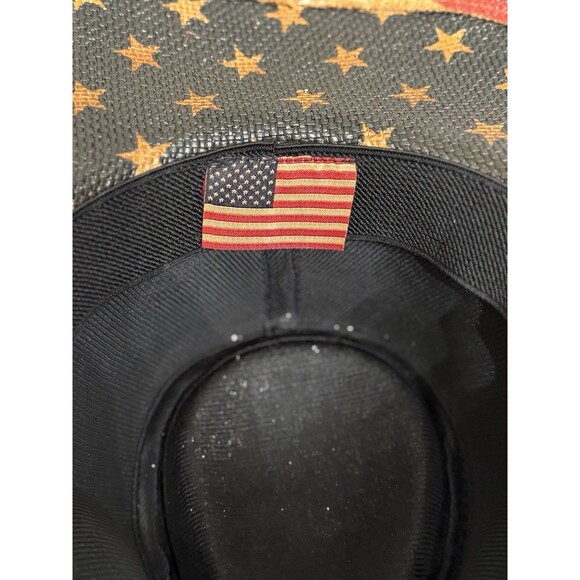 Vintage Tea Stained USA American Flag Shape It Brim Western Cowboy Hat Unisex - Picture 8 of 14